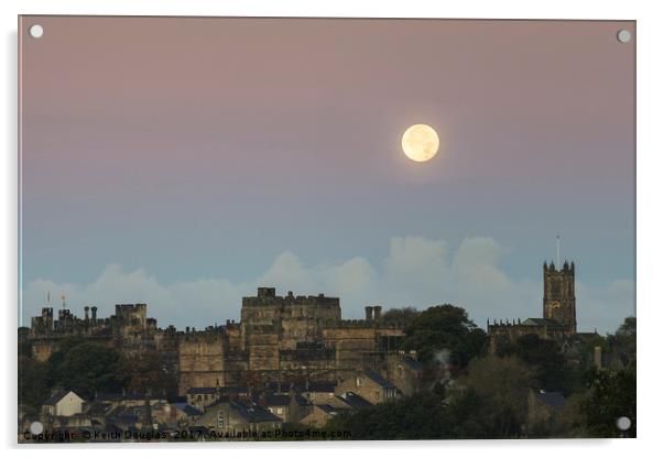 Full moon over Lancaster Castle Acrylic by Keith Douglas