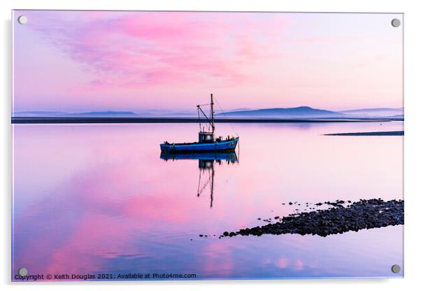 Morecambe Bay Boat - Pink Dawn Acrylic by Keith Douglas