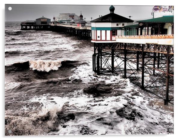 Stormy Pier Acrylic by Sally Coleman
