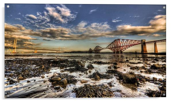 Forth Bridges from the beach Acrylic by Lorraine Paterson
