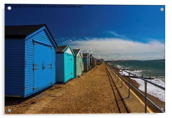 Blue beach cabins Acrylic by Laco Hubaty