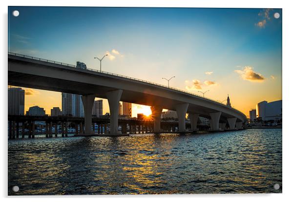 Sunset Under a Miami Bridge Acrylic by matthew  mallett