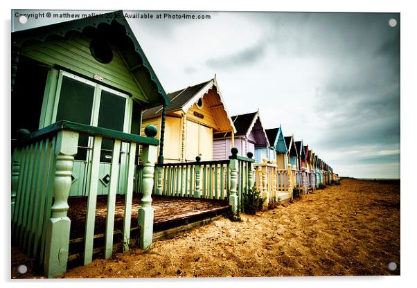  Mersea Beach Huts Vintage Style Acrylic by matthew  mallett