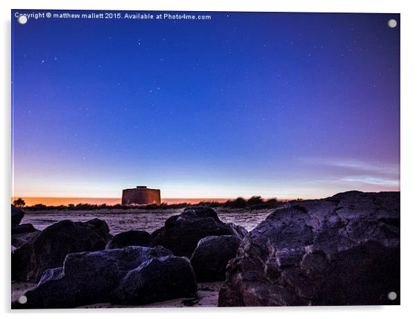  Night Fall In The Shadow of The Martello Tower Acrylic by matthew  mallett