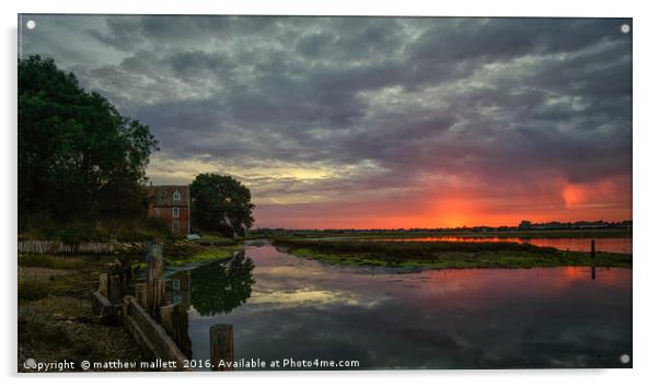 Fire Sunset Behind Landermere Quay Acrylic by matthew  mallett
