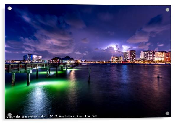Clearwater Beach At Night With Lightning Acrylic by matthew  mallett
