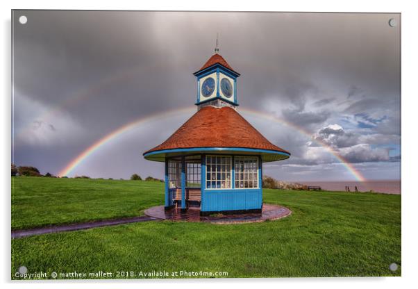 Rainbows Over Frinton Clocktower Acrylic by matthew  mallett