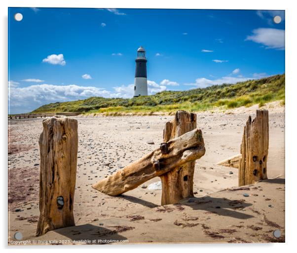 Spurn Point Lighthouse and Sea Defenses Acrylic by Inca Kala
