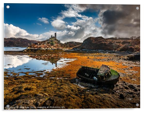 Caisteal Maol and abandoned boat on Skye Acrylic by Inca Kala