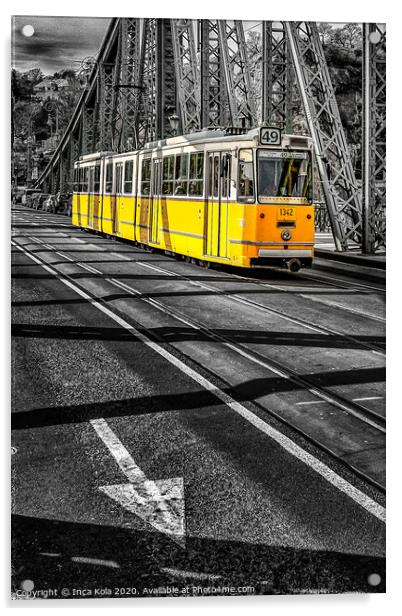 Tram on Liberty Bridge Budapest Acrylic by Inca Kala