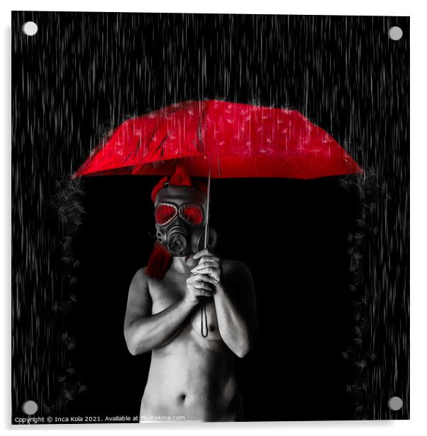 Nude Goth Under A Red Umbrella Acrylic by Inca Kala