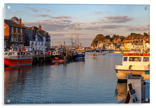 Fishing Vessels at sunset in Weymouth Harbour Acrylic by Mark Draper