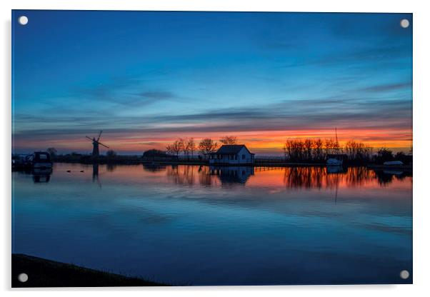 Sunset at Thurne Dyke, Norfolk Broads Acrylic by James Taylor
