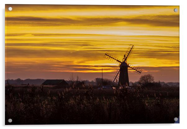 Thurne Windmill Sunset Acrylic by James Taylor