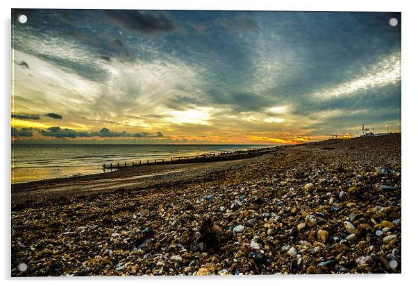 Worthing Seafront Sunset Acrylic by David Dumbell