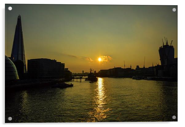 sunset over hms belfast Acrylic by nick wastie