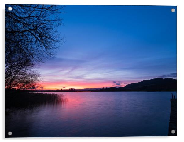 Lake of Menteith sunset. Acrylic by Tommy Dickson