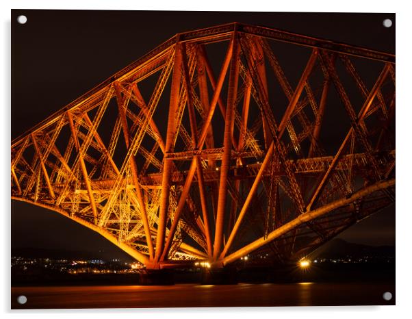 Forth Bridge at night. Acrylic by Tommy Dickson