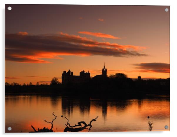 Linlithgow Loch, Scotland at sunrise. Acrylic by Tommy Dickson