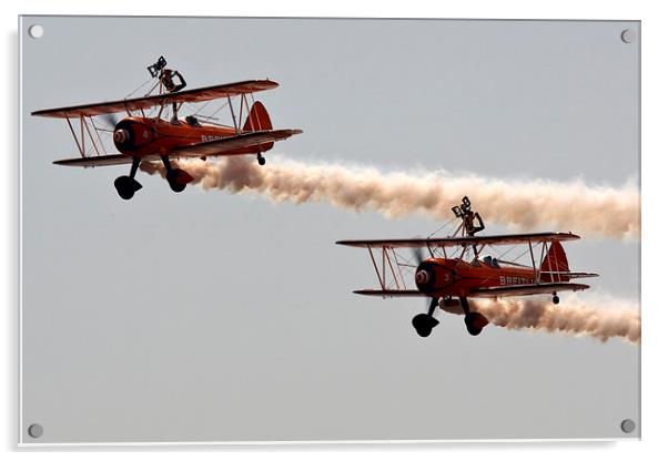 Biplane wingwalkers Acrylic by Paul Nicholas