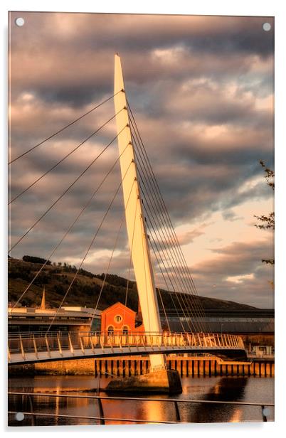 Swansea Sail Bridge late evening Acrylic by Paul Nicholas