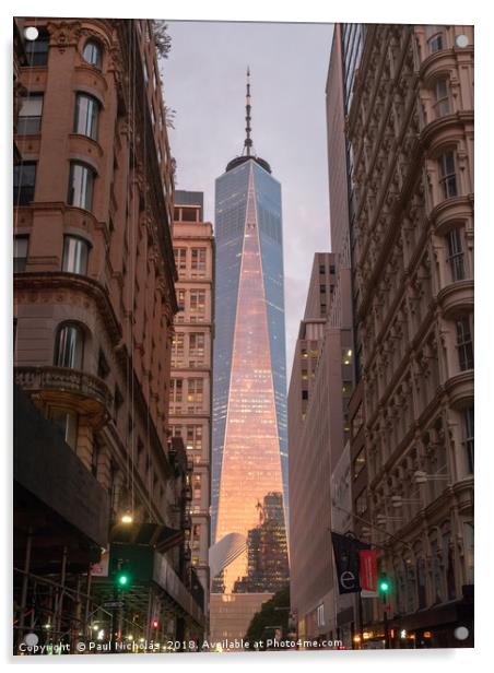 Sunrise at the One World Trade Centre, New York Acrylic by Paul Nicholas