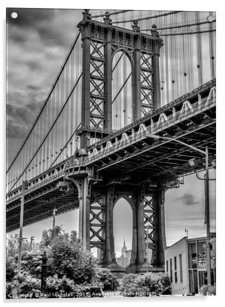 Manhattan Bridge and the Empire State Building Acrylic by Paul Nicholas