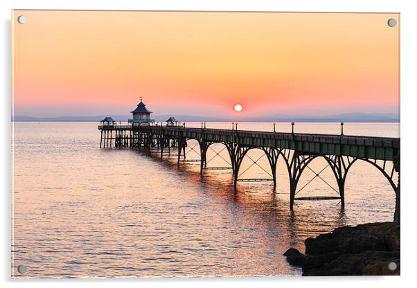 Clevedon pier, UK, Golden sunset Acrylic by Daugirdas Racys