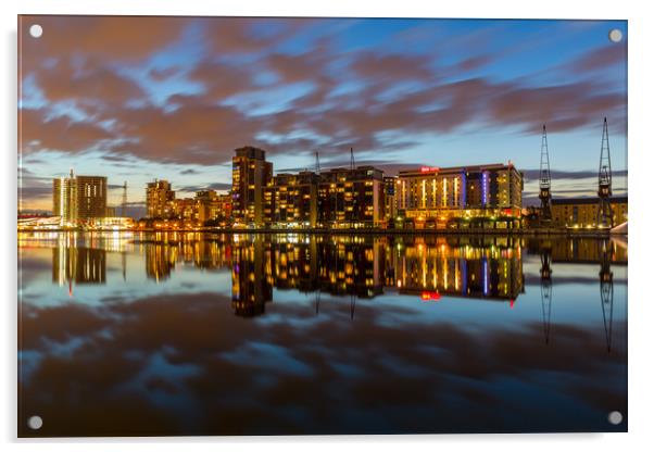 London Royal Victoria docks reflections at dusk Acrylic by Daugirdas Racys