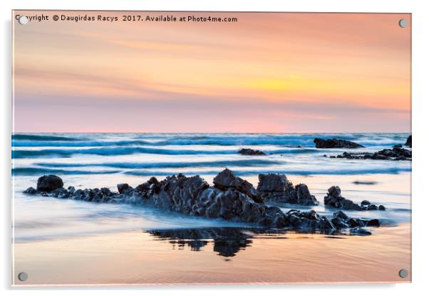 Widemouth Bay Sunset Acrylic by Daugirdas Racys