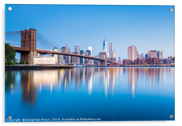 Manhattan bridge blue hour Acrylic by Daugirdas Racys