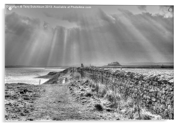 Lindisfarne sun rays Acrylic by Terry Dutchburn