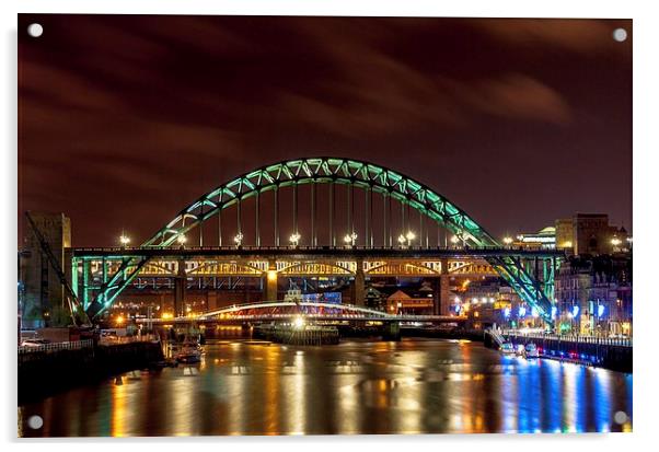 Tyne Bridge at night Acrylic by Terry Rickeard