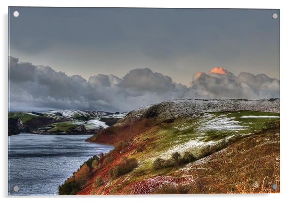 Sunrise over Llyn Clywedog Reservoir Acrylic by Mike Gorton