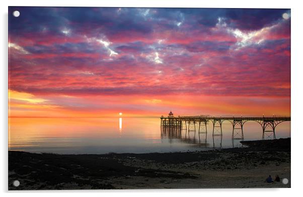 Clevedon Pier Sunset Acrylic by Mike Gorton