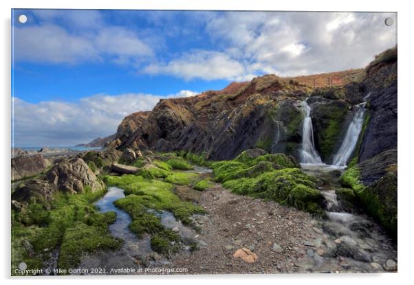 Double Waterfall in Lee Bay North Devon Acrylic by Mike Gorton