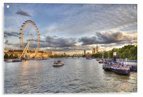 Sun Setting on London's Millennium Wheel Acrylic by Mike Gorton