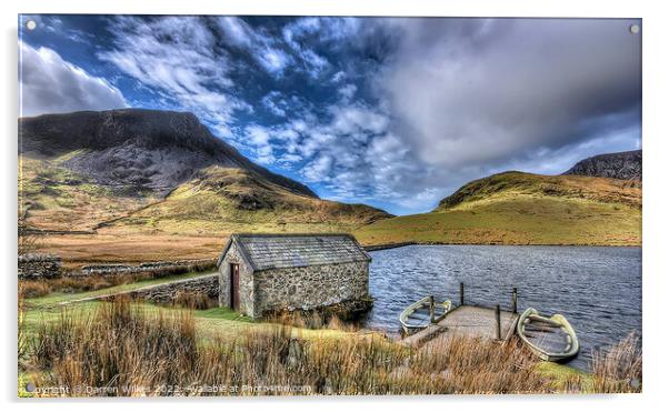 Llyn y Dywarchen Boat House north Wales  Acrylic by Darren Wilkes