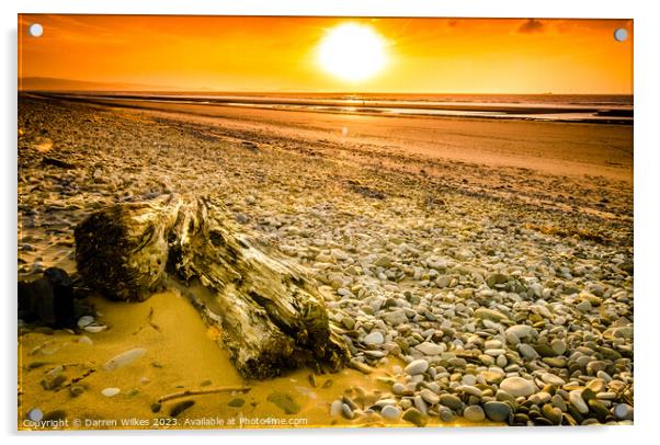 Drift Wood Kinmel Bay Beach Sunset Acrylic by Darren Wilkes