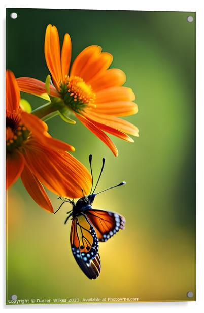 The Fiery Dance of Butterfly and Flower Acrylic by Darren Wilkes