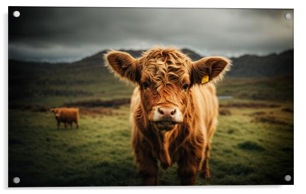 Close-up of a highland baby cow standing above the Acrylic by Guido Parmiggiani