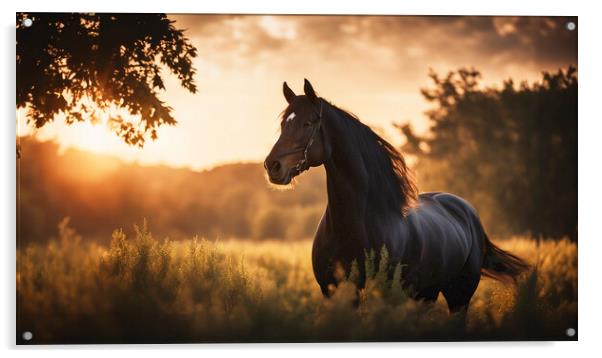 A horse standing in front of a sunset Acrylic by Guido Parmiggiani