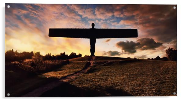 The Angel of the North is at the top of a hill, an Acrylic by Guido Parmiggiani
