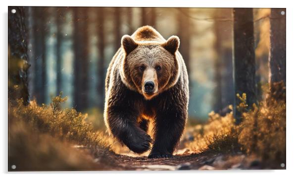 A large brown bear walking across a dirt road Acrylic by Guido Parmiggiani
