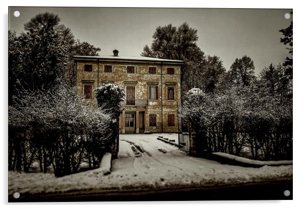 Old country house with snow Acrylic by Guido Parmiggiani