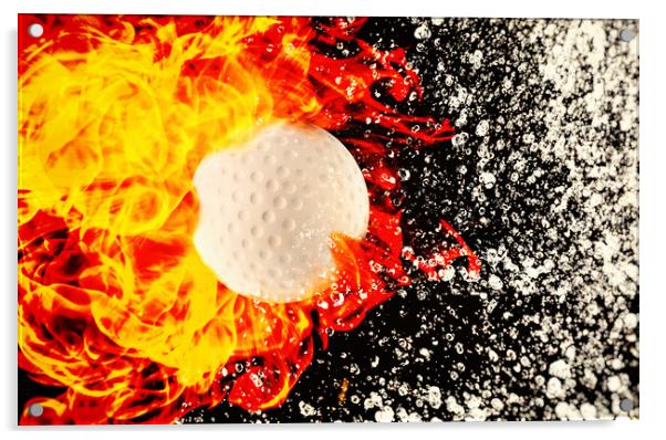 Golf ball between fire and water Acrylic by Guido Parmiggiani