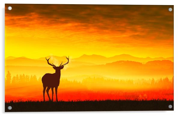 Silhouette of a deer Acrylic by Guido Parmiggiani