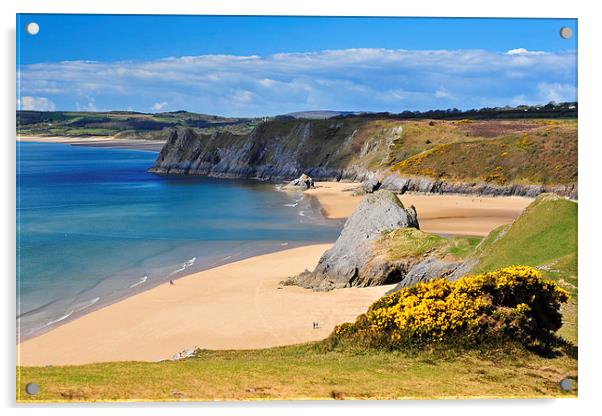 Pobbles Beach Gower Acrylic by Spenser Davies