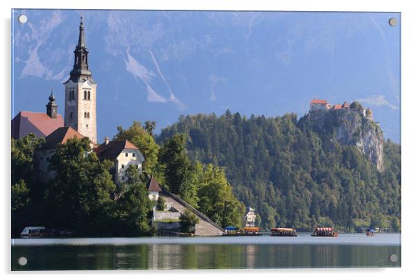 Lake Bled Island Acrylic by Ceri Jones