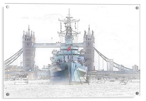 HMS Belfast Acrylic by Ceri Jones